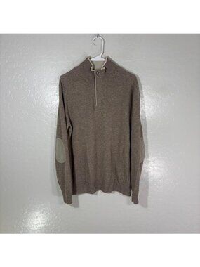 Boggi Milano Sweater Mens Large Beige Cashmere Mock Neck Elbow Patch Pullover